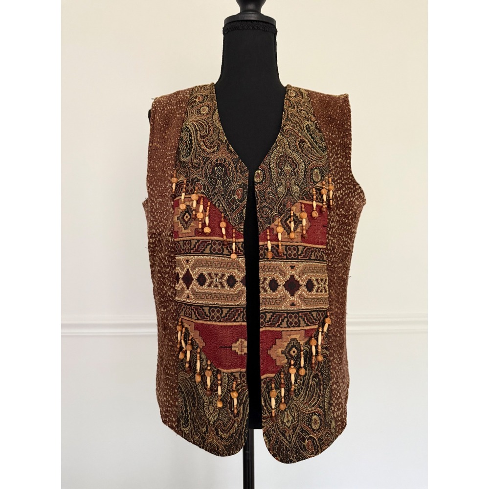 Coldwater Creek Tapestry‎ Vest embellished rayon Bohemian Festival Size M